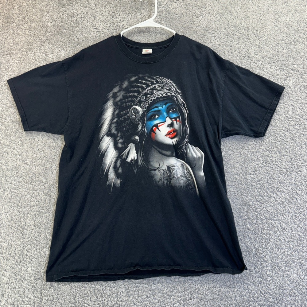 Native American Princess T Shirt XL Fruit of the Loom Black Wolf Tattoo Graphic